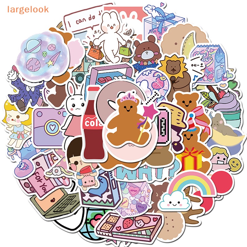 Bộ 50 Miếng Dán Hình Gấu Kiểu Hàn Quốc Dùng Trang Trí Ván Trượt / Laptop / Xe Máy Diy