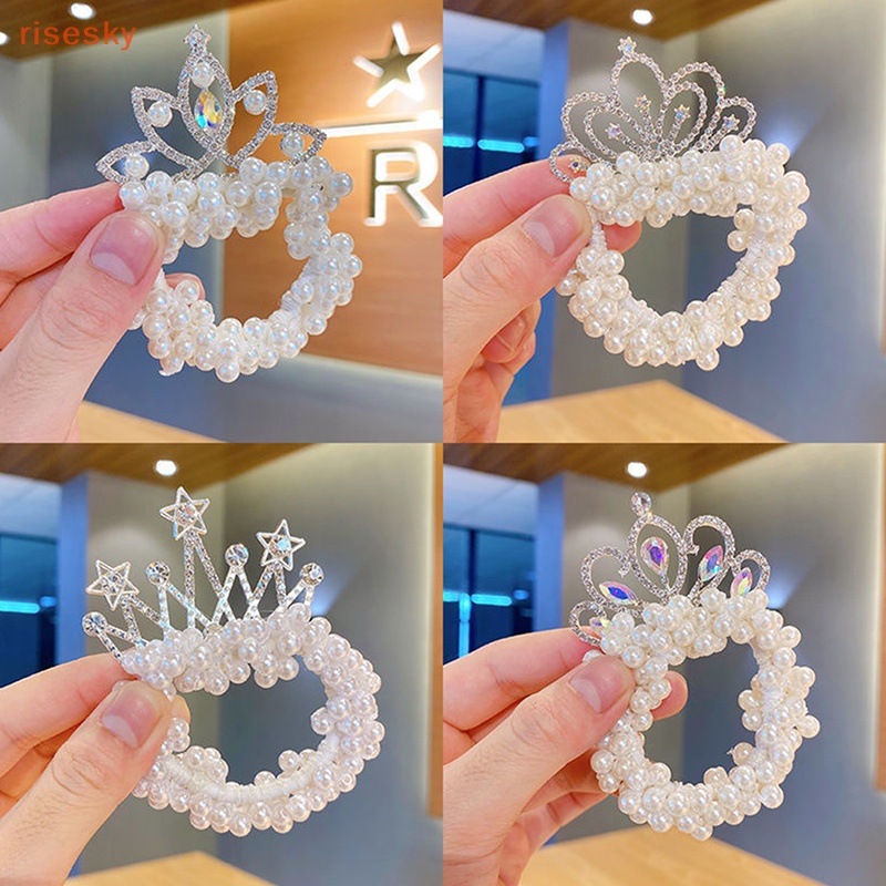 Dây Cột Tóc Cao Su Hình Vương Miện Đính Hạt Phong Cách Hàn Quốc Mới Cho Bé Gái