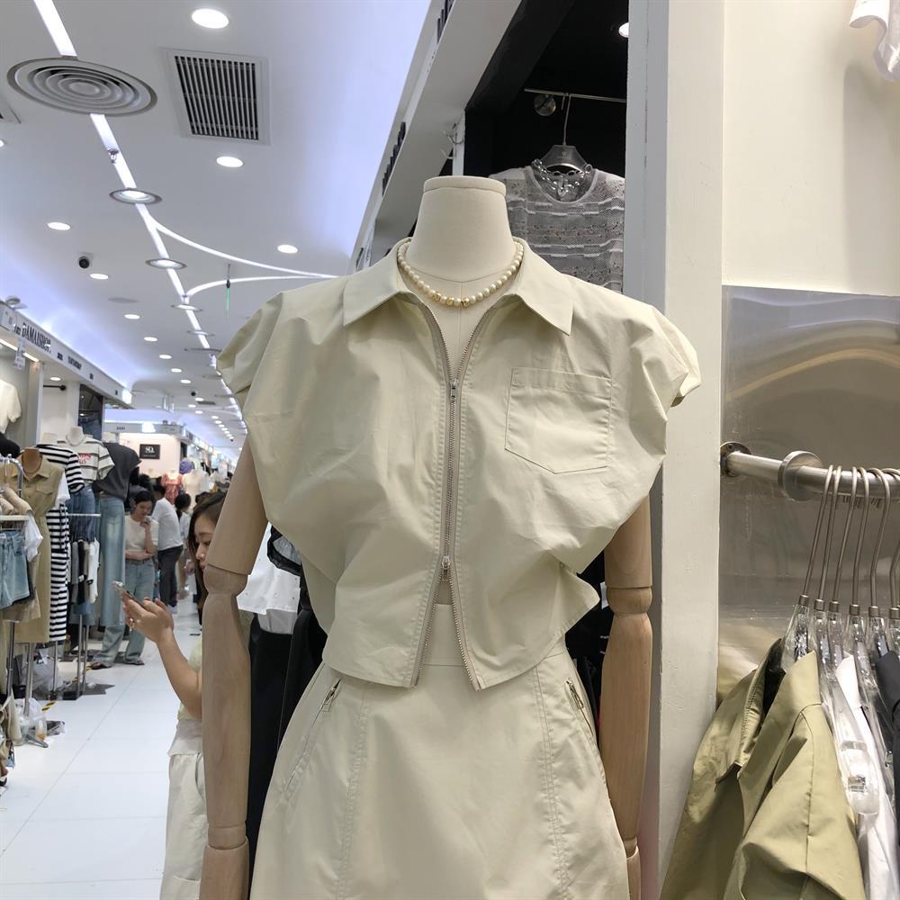 Set Chân Váy Lưng Cao + Áo Sơ Mi Sát Nách Dáng Chữ A Có Khóa Kéo Thời Trang Mùa Hè Cho Nữ