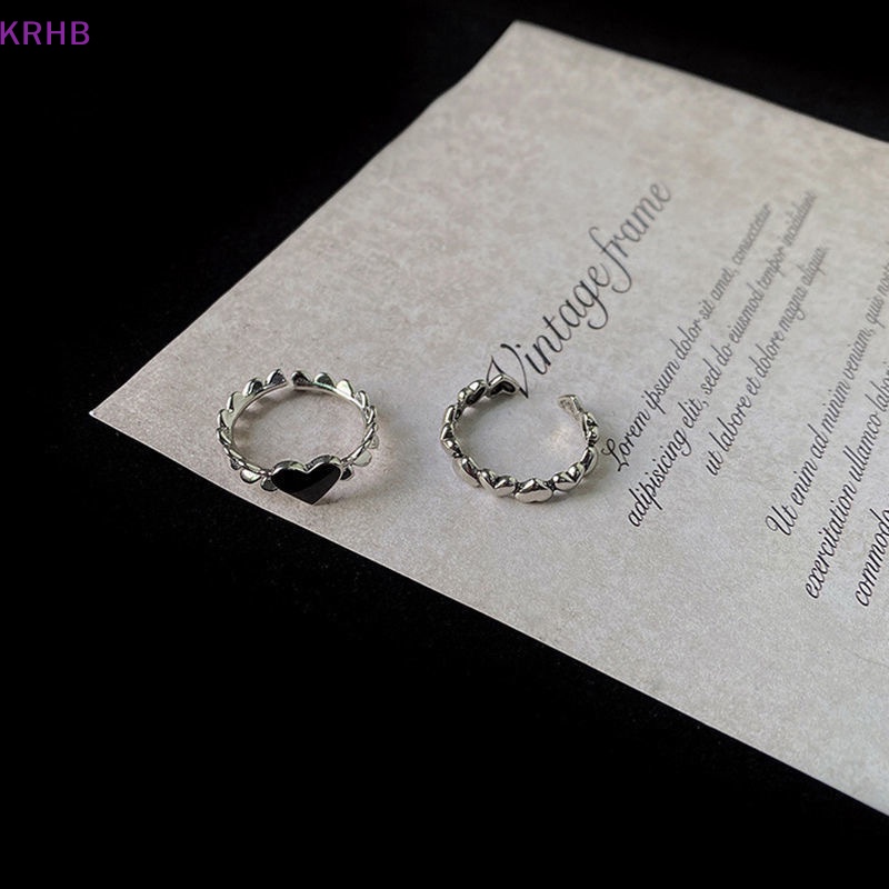 Bộ 2 Nhẫn Hình Trái Tim Màu Đen Phong Cách Vintage Dành Cho Nữ Mới