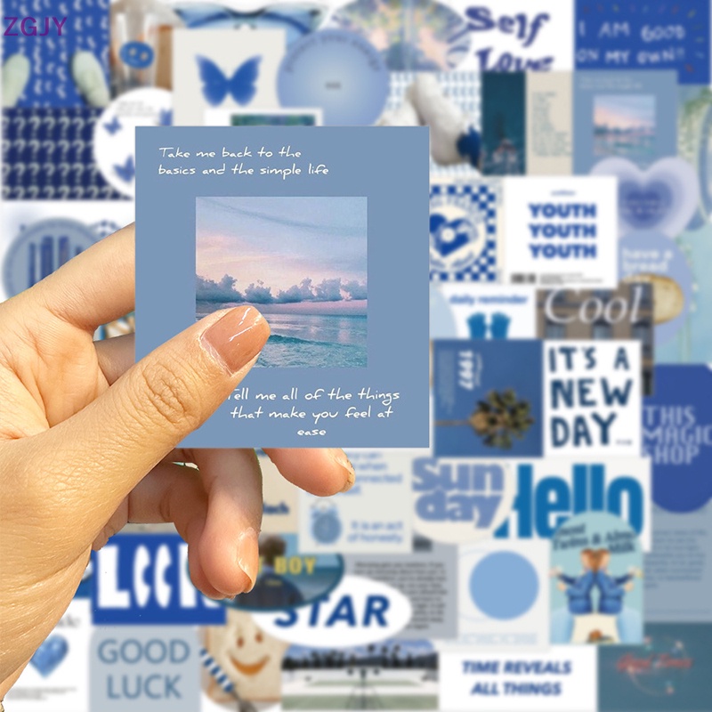 Set 57 Miếng Dán Trang Trí Laptop / Vali Họa Tiết Graffiti Màu Xanh Dương Mới