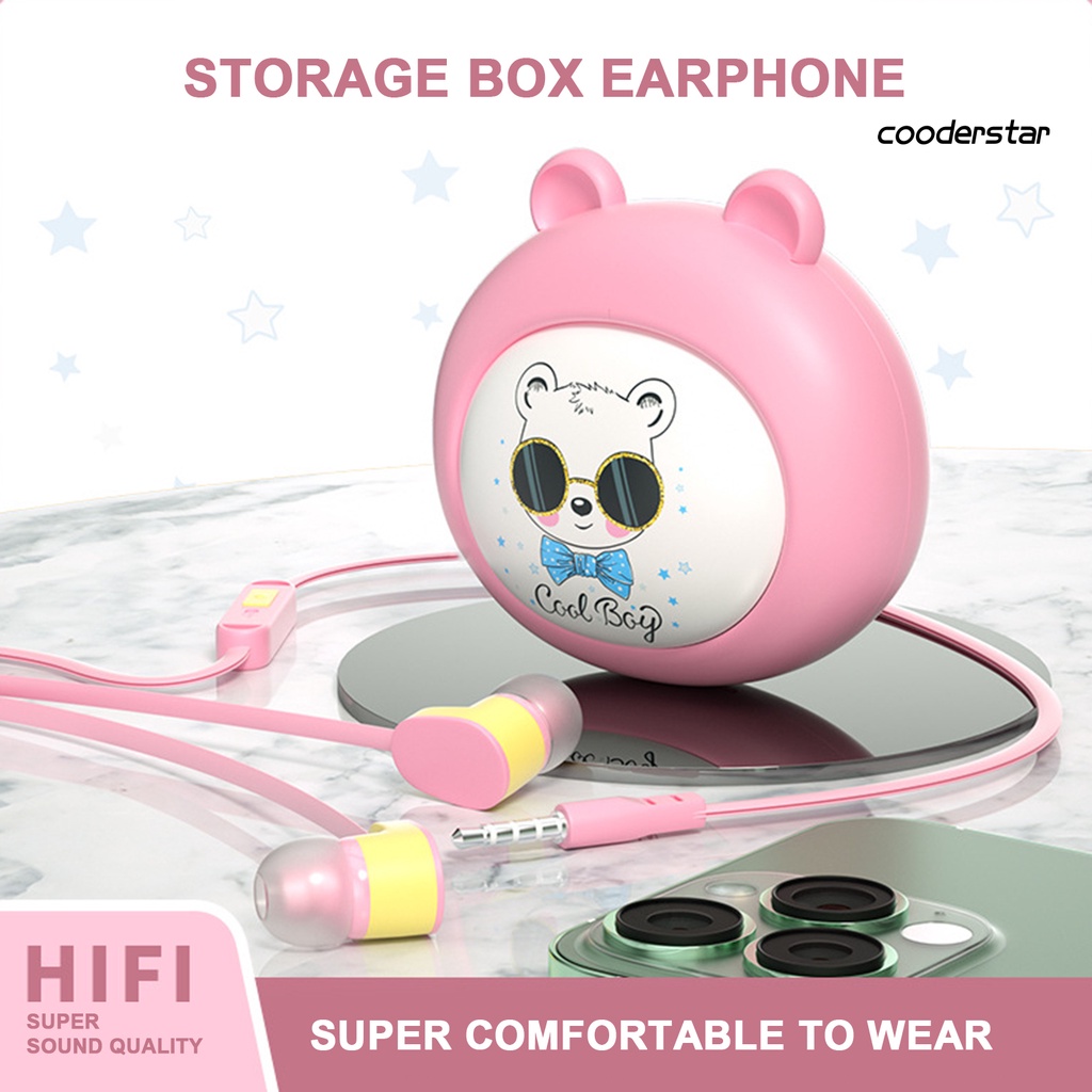 Tai Nghe Nhét Tai Có Dây 3.5mm 9D Âm Thanh Nổi 9D Kèm Hộp Đựng Họa Tiết Hoạt Hình Cho Học Sinh