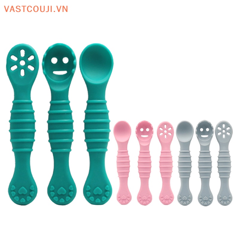Muỗng Nĩa Silicon Mềm Tay Cầm Ngắn Cho Bé Tập Ăn VASTJI