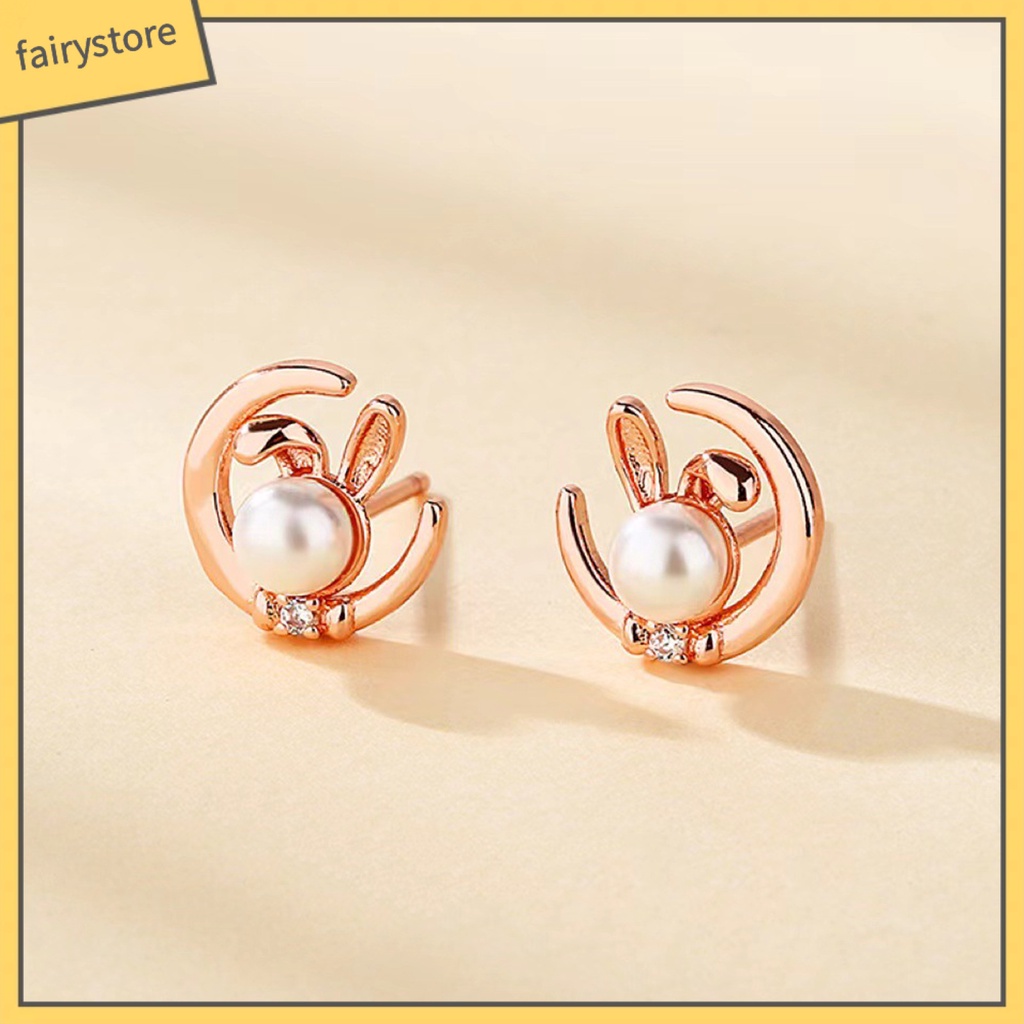 1 Đôi Bông Tai Hình Thỏ Mặt Trăng Mạ Điện Không Phai Sang Trọng Dành Cho Nữ