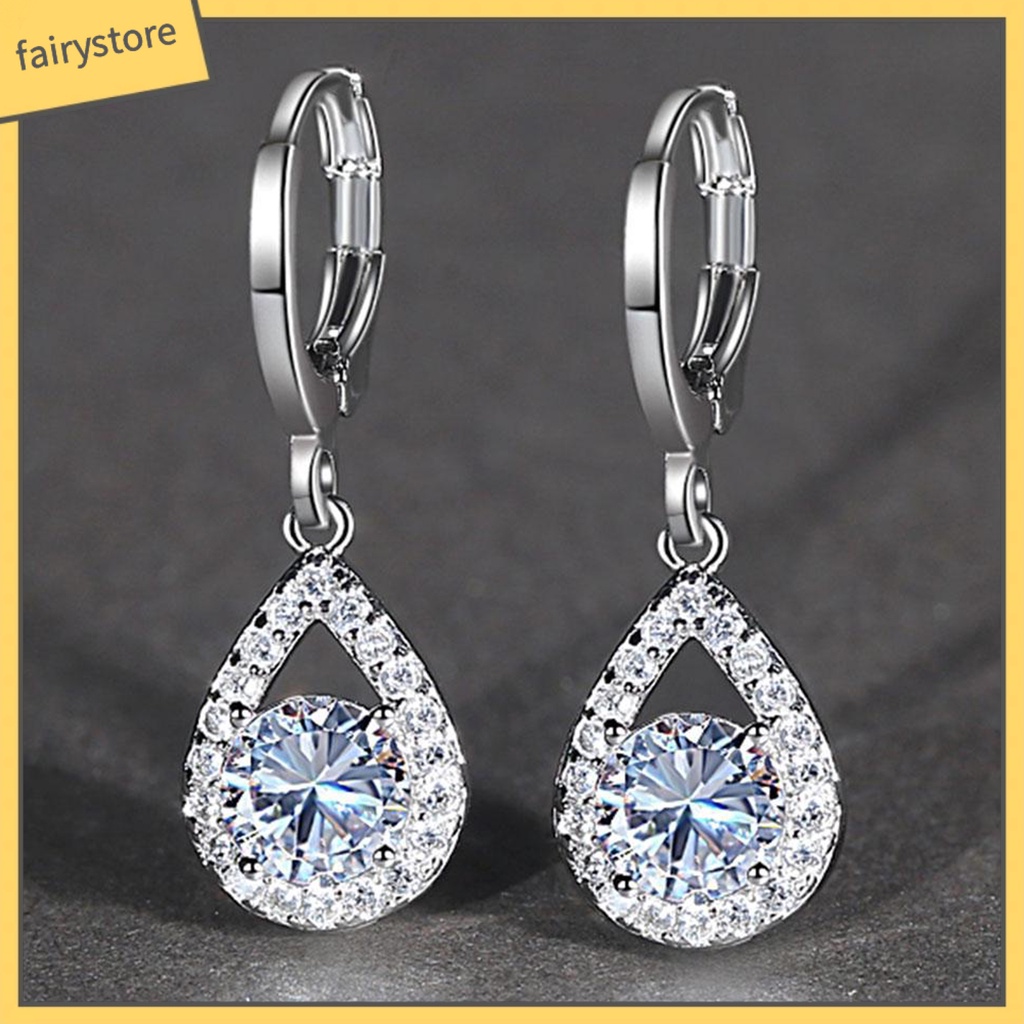 1 Đôi Bông Tai Đính Đá Hình Giọt Nước Lấp Lánh Dành Cho Nữ