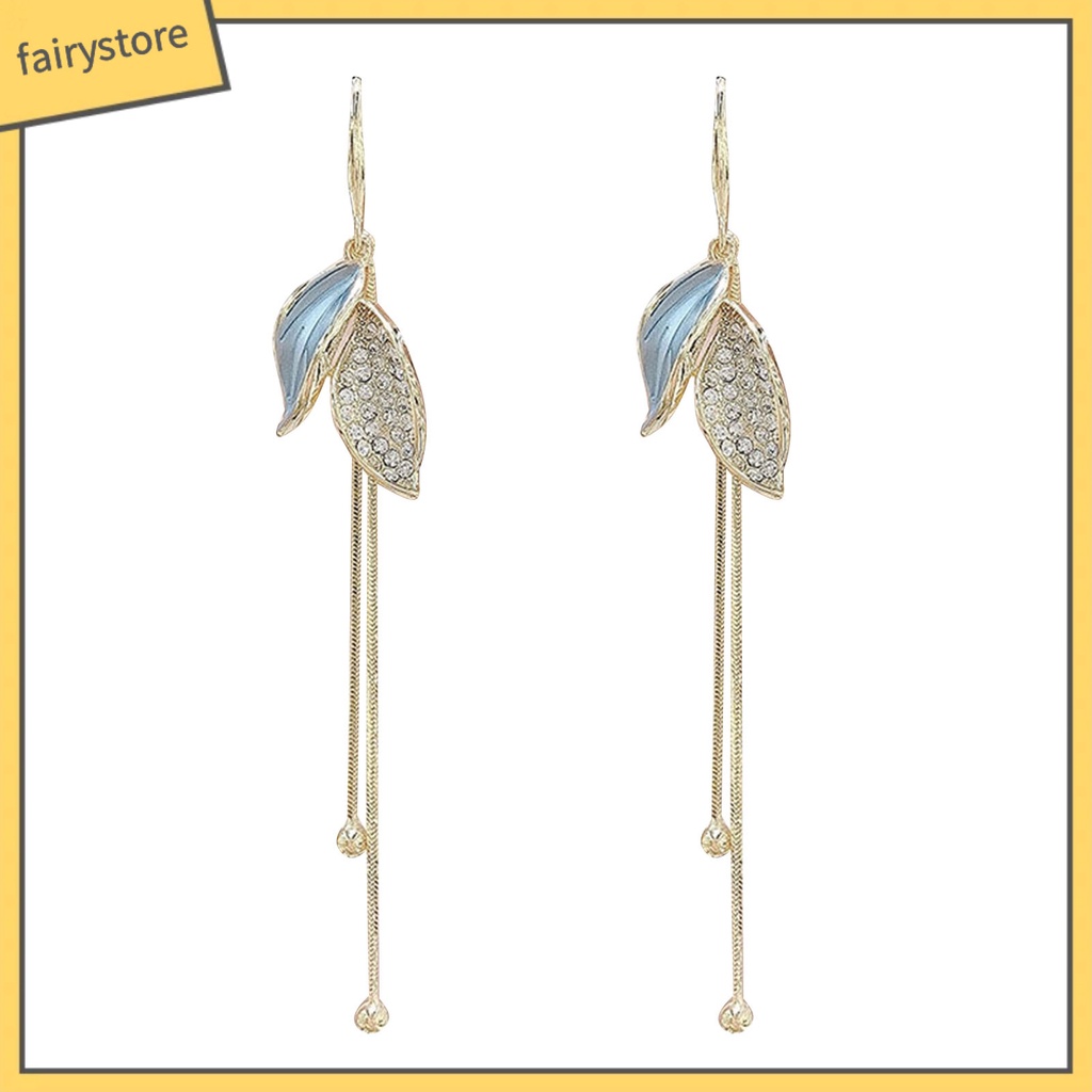 1 Đôi Bông Tai Hình Chiếc Lá Đính Đá Thời Trang Dành Cho Nữ