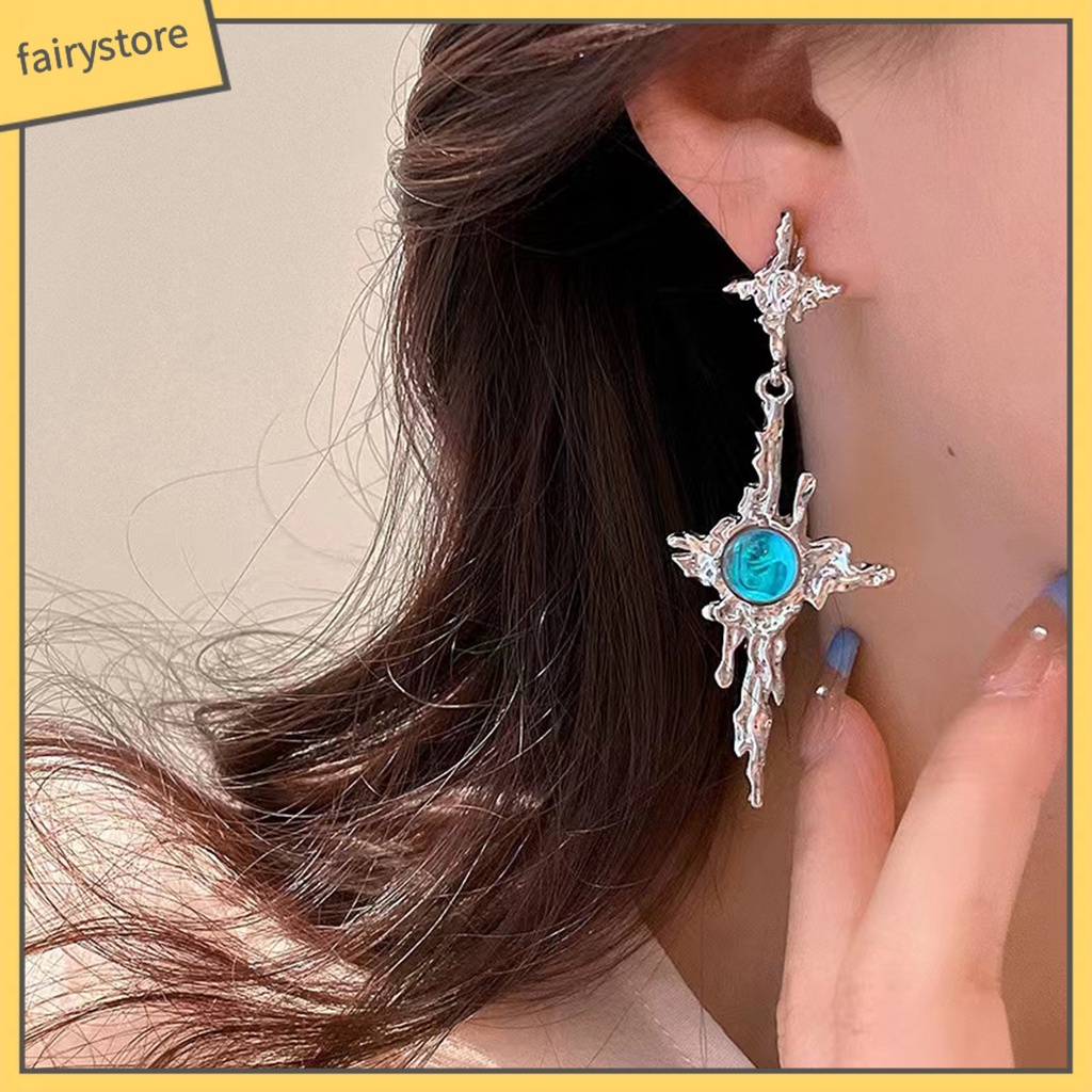 1 Đôi Bông Tai Dáng Dài Bằng Kim Loại Đính Đá Mặt Trăng Phong Cách Hip Hop Thời Trang Cho Nữ