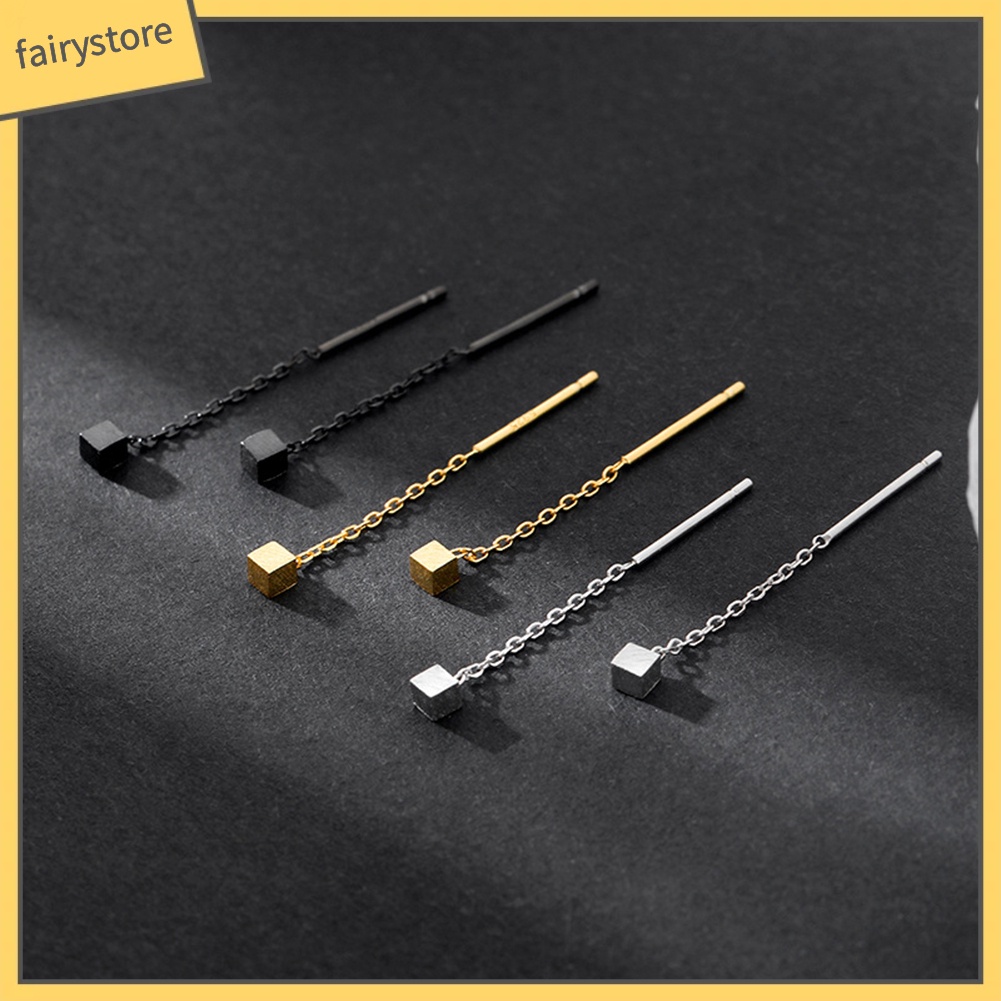 Bông Tai Hình Khối Lập Phương Dáng Dài Thời Trang Dành Cho Nữ