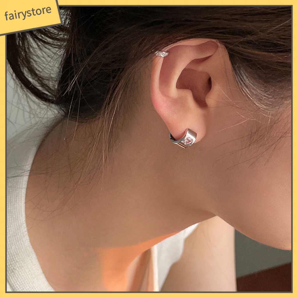 1 Đôi Bông Tai Hình Trái Tim Đính Đá Thời Trang Dành Cho Nữ