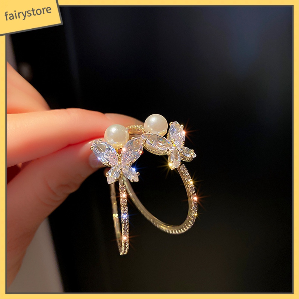 1 Đôi Bông Tai Hình Chữ C Đính Ngọc Trai Giả Thời Trang Dành Cho Nữ