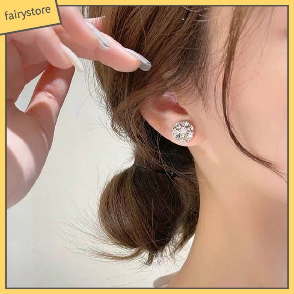 1 Đôi Bông Tai Đính Đá Giả Hình Khối Không Cần Xỏ Lỗ