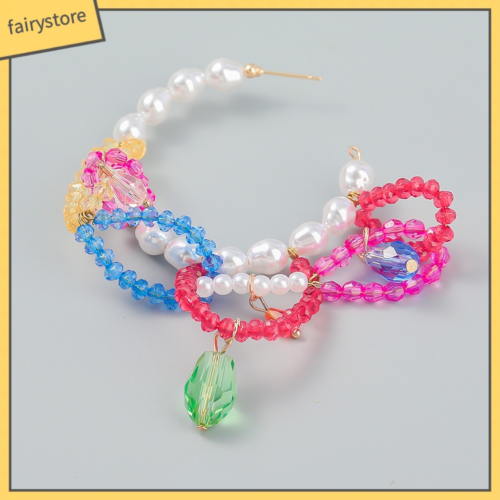 Bông Tai Dạng Vòng Phối Tua Rua Đính Hạt Ngọc Trai Nhân Tạo Thời Trang