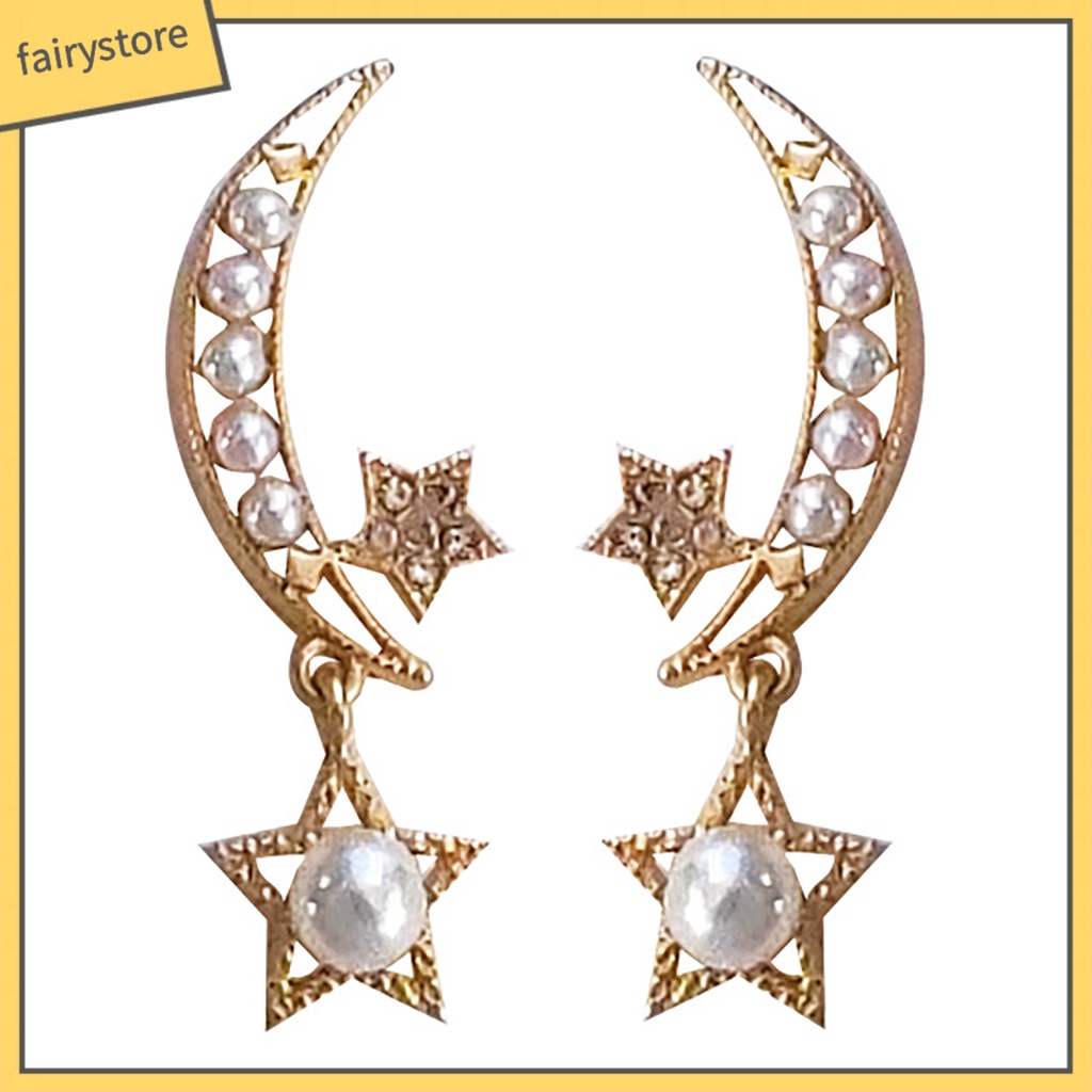 1 Đôi Bông Tai Hình Mặt Trăng / Ngôi Sao Dáng Dài Thiết Kế Tối Giản Thời Trang Dự Tiệc