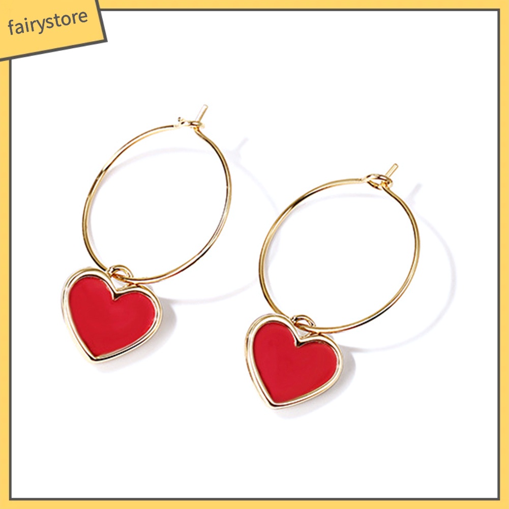 Bông Tai Hình Trái Tim Đỏ Thời Trang Dự Tiệc Cho Nữ