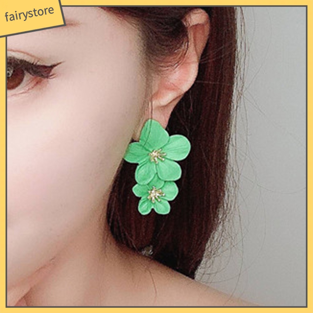 Khuyên Tai Dáng Dài Hình Bông Hoa Màu Sắc Ngọt Ngào Cho Nữ