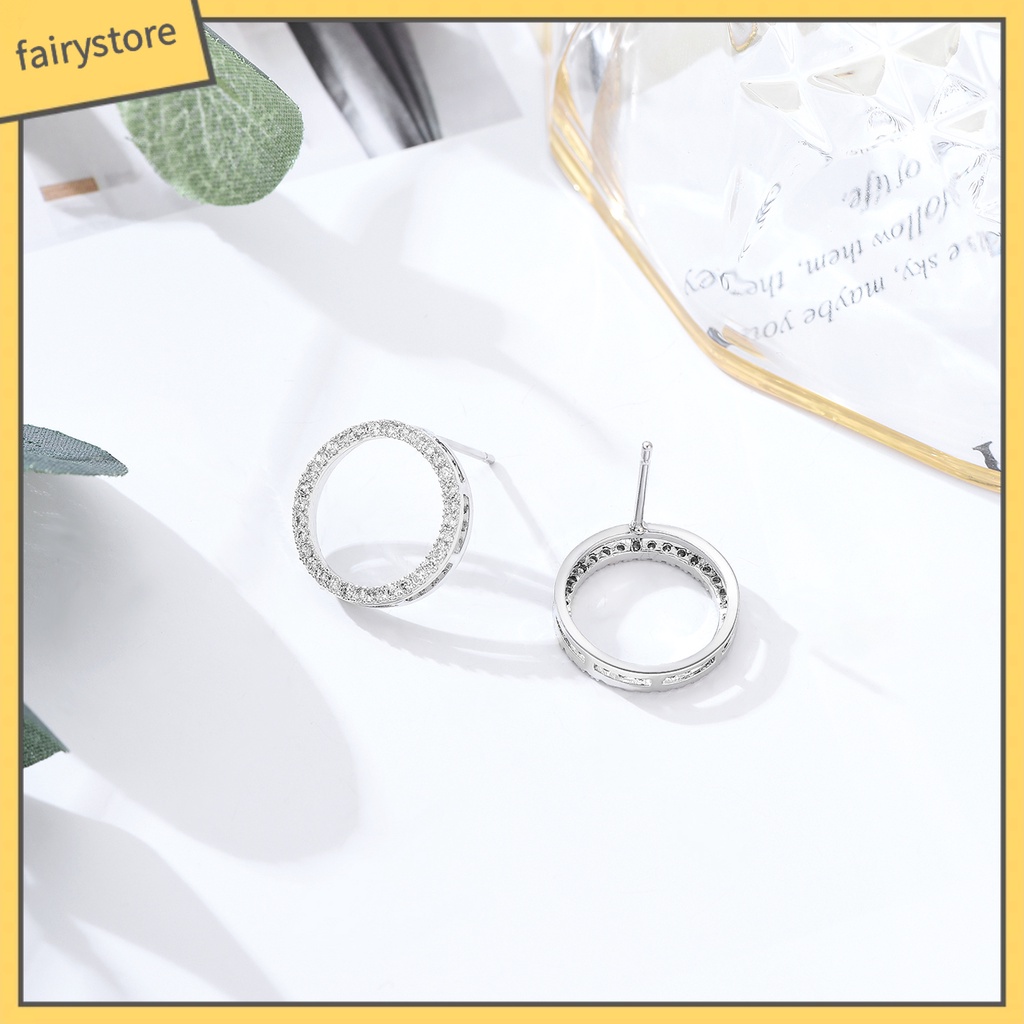 Bông Tai Hình Tròn Đính Đá Zircon Hình Trái Tim Đơn Giản Cho Nữ