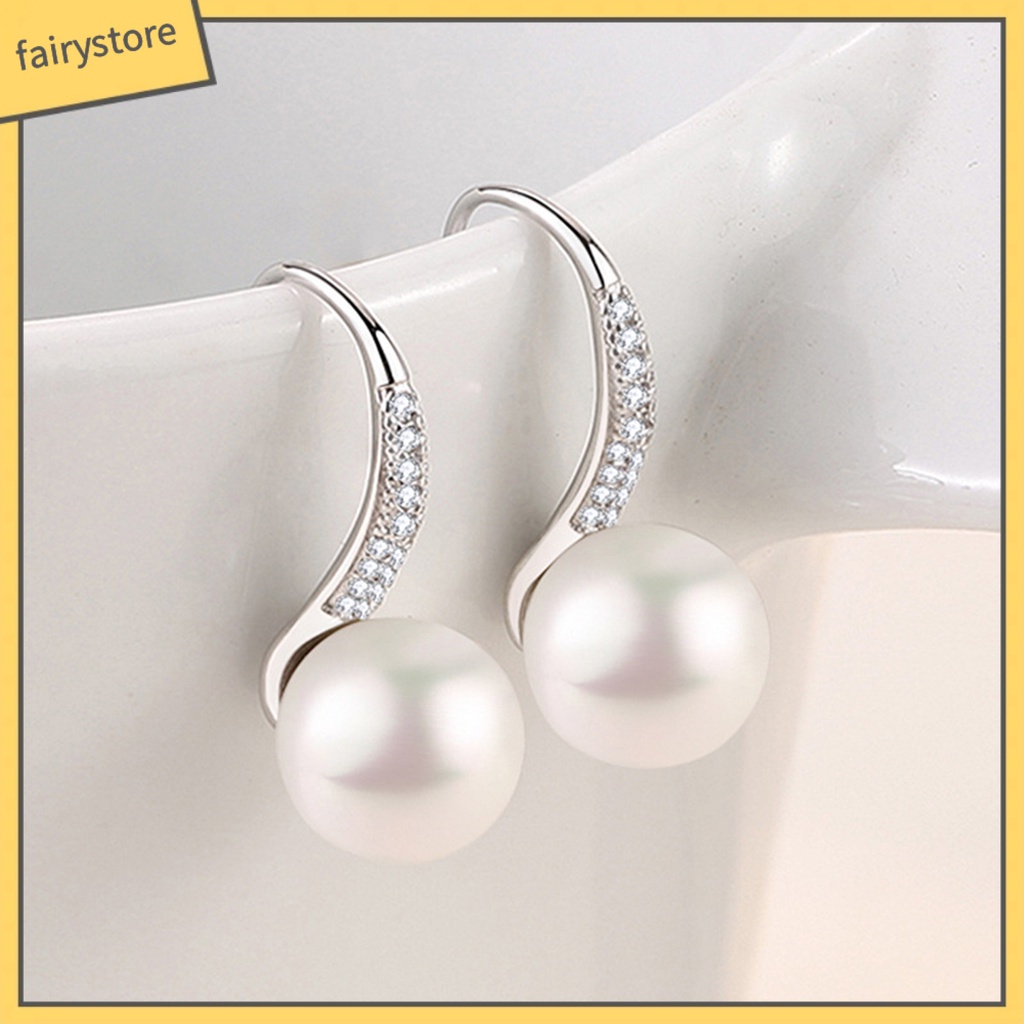 [FRO] Bông Tai Đính Đá Zircon Ngọc Trai Giả Dáng Thả Thời Trang Cho Nữ