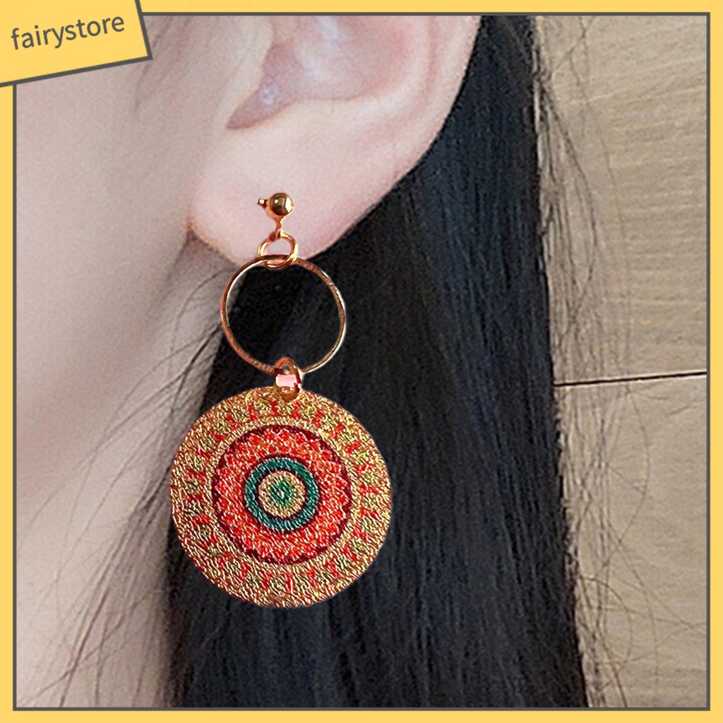 1 Đôi Bông Tai Hình Tròn Mạ Điện Họa Tiết Hình Học Phong Cách Vintage Dành Cho Nữ
