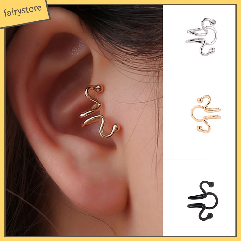 Khuyên Kẹp Vành Tai Không Xỏ Lỗ Kiểu Dáng Hình Học Đơn Giản Dành Cho Nữ