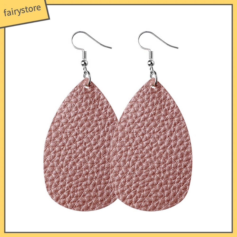 [FRO] Bông Tai Móc Câu Bằng Da Giả Kết Cấu Quả Vải Hình Giọt Nước Cho Nữ