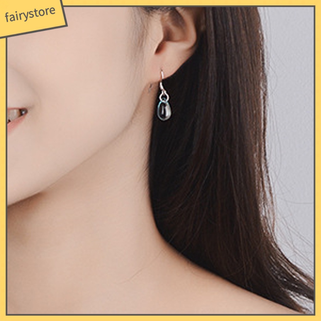 1 Đôi Bông Tai Móc Hình Giọt Nước Màu Xanh Dương Đính Pha Lê Nhân Tạo Chống Mòn Thời Trang Du Lịch