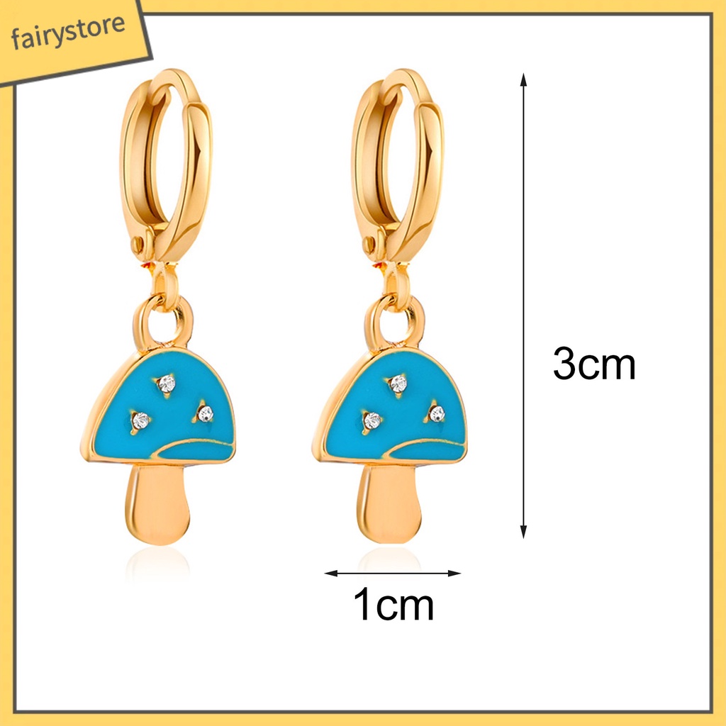 1 Đôi Bông Tai Hợp Kim Hình Nấm Đính Đá Màu Sắc Tươi Sáng
