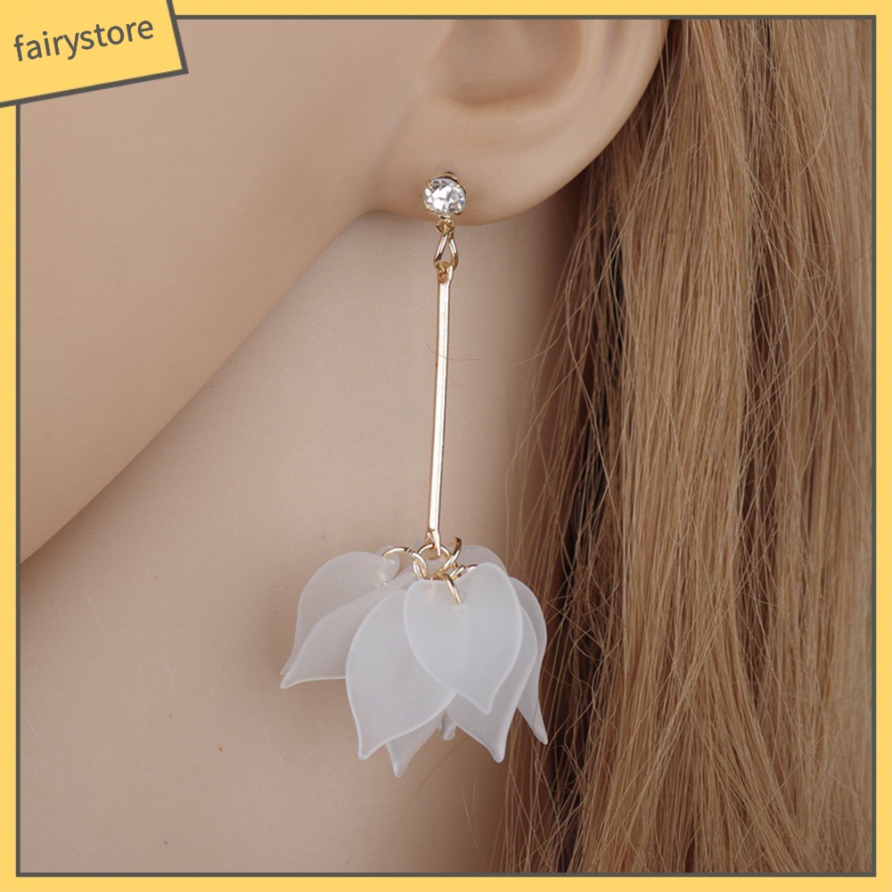 Bông Tai Dài Hình Cánh Hoa Đính Đá Phối Tua Rua Thời Trang Cho Nữ