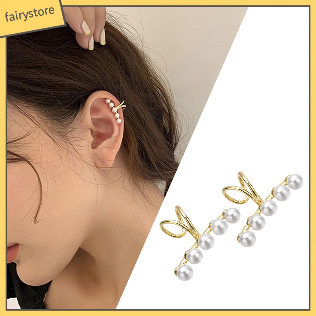 Khuyên Kẹp Vành Tai Đính Ngọc Trai Giả Thời Trang Dự Tiệc Cho Nữ