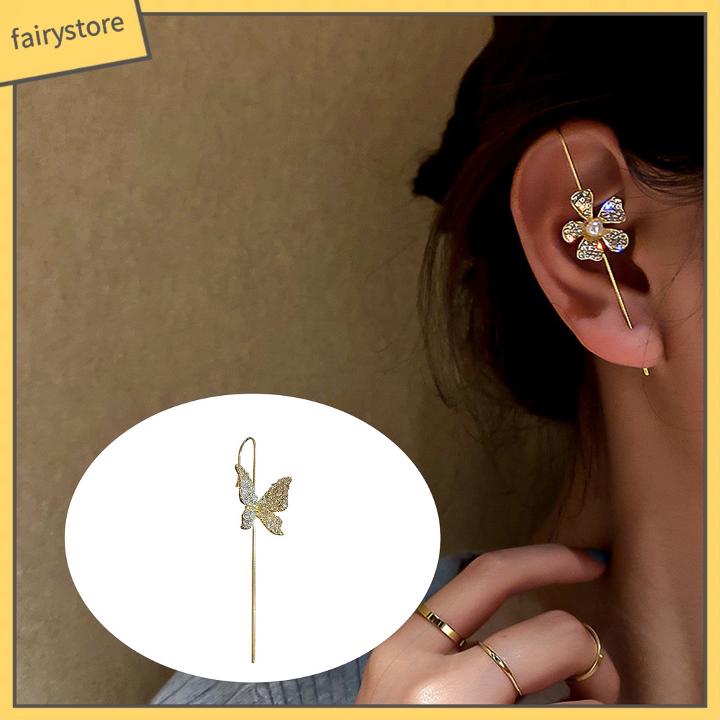 1 Khuyên Vành Tai Hình Hoa Bướm Đính Đá Thời Trang Dự Tiệc Cho Nữ