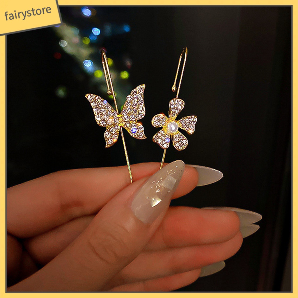1 Khuyên Vành Tai Hình Hoa Bướm Đính Đá Thời Trang Dự Tiệc Cho Nữ