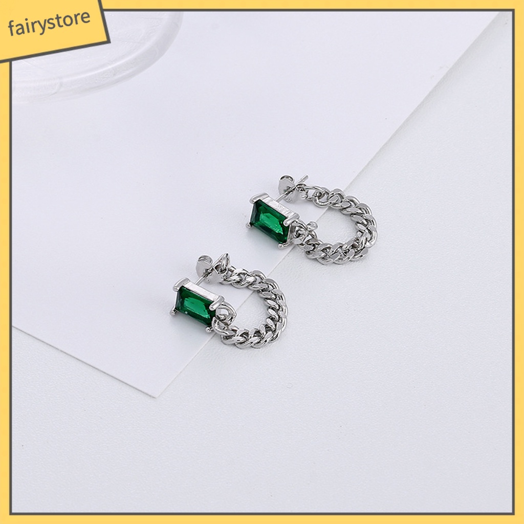 1 Bông Tai Hình Khối Lập Phương Đính Đá Zircon Phong Cách Hàn Quốc