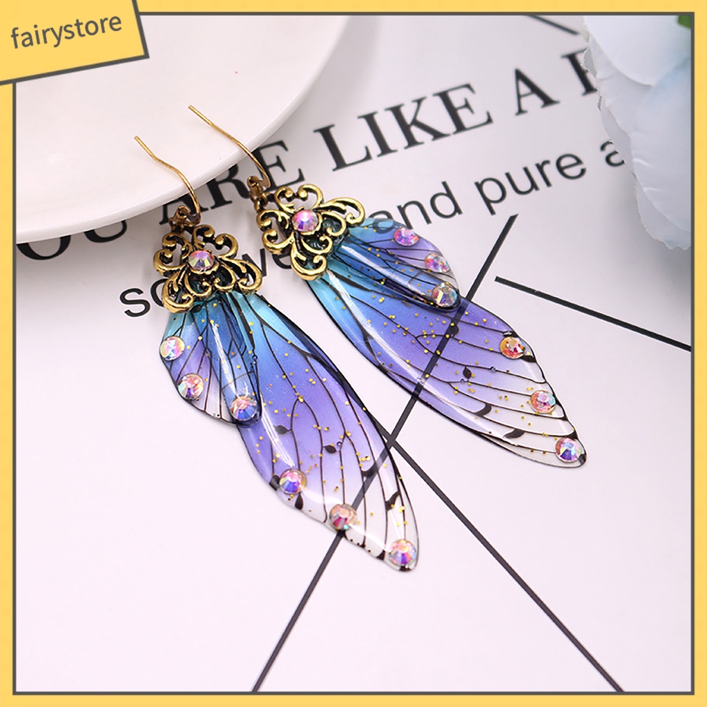 Bông Tai Hình Cánh Bướm Đính Đá Nhiều Màu Sắc Dành Cho Nữ