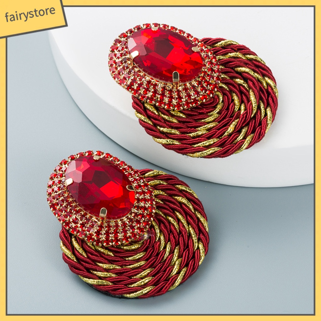 1 Đôi Bông Tai Hình Tròn Đan Tay Đính Đá Nhiều Màu Lấp Lánh