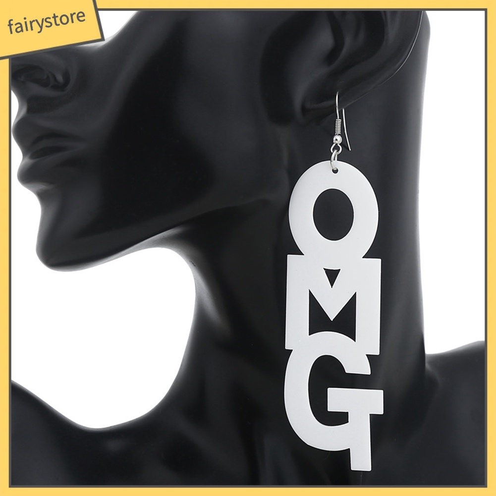 Bông Tai Dài Bằng Acrylic In Chữ OMG Phong Cách Hip Hop Thời Trang Cho Nữ