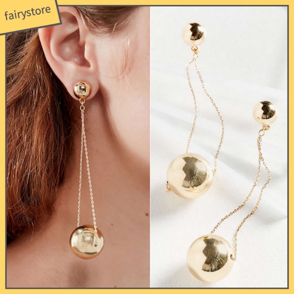 Bông Tai Dáng Dài Đính Bóng Tròn Đơn Giản Thời Trang Cho Nữ