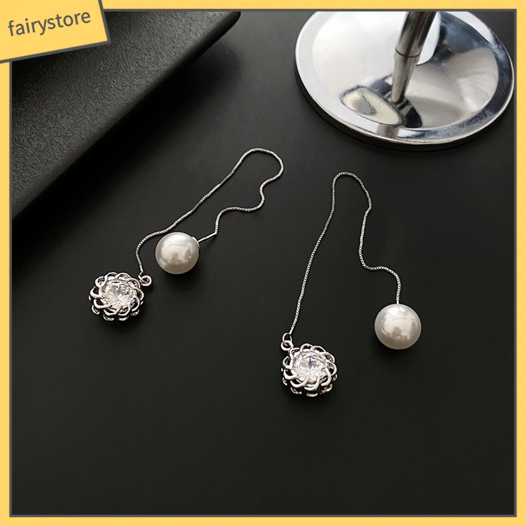 [FRO] Bông Tai Thả Dài Đính Ngọc Trai Giả Lấp Lánh Chống Dị Ứng Dễ Phối Đồ Trang Trí