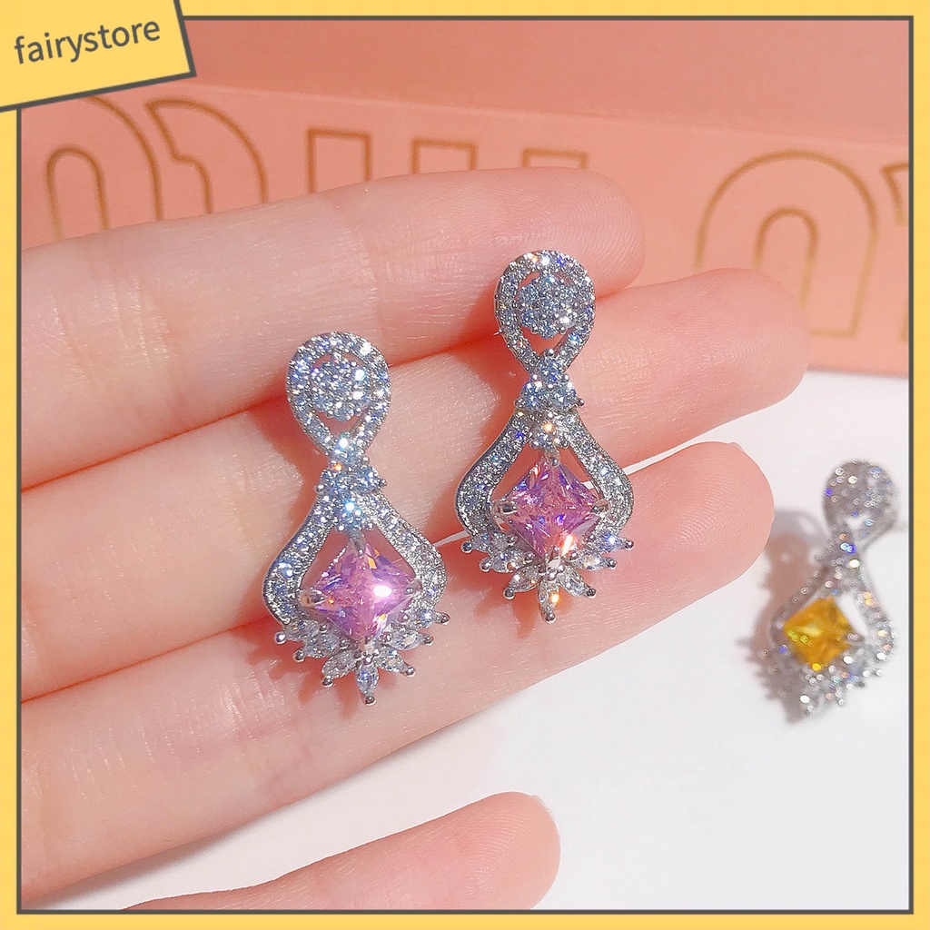 1 Đôi Bông Tai Hình Học Đính Đá Lấp Lánh Dành Cho Nữ