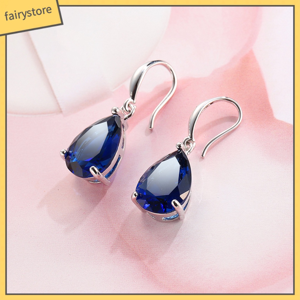 1 Đôi Bông Tai Hình Giọt Nước Đính Đá Zircon Thời Trang Dành Cho Nữ