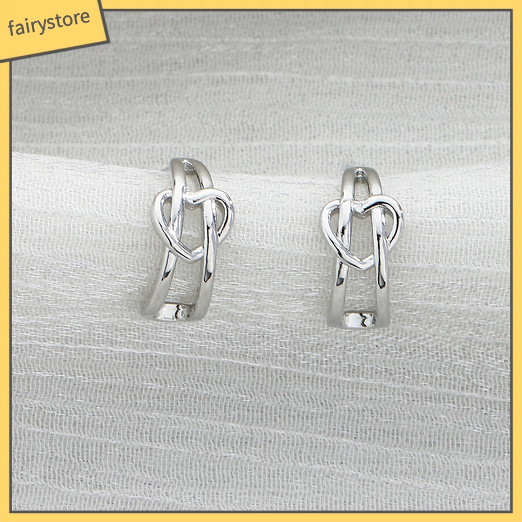[FRO] 1 Cặp Bông Tai Đinh Tán Hình Chữ C Thắt Nút Trái Tim Tình Yêu Sáng Bóng Dễ Phối Đồ Không Dị Ứng Quà Tặng Trang Sức Cho Nữ