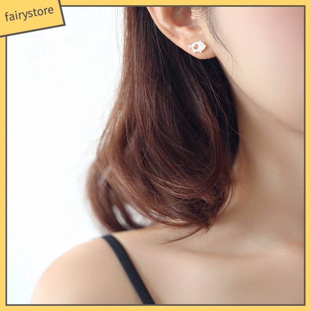 Bông Tai Hình Chú Heo Hoạt Hình Trái Tim Rỗng Thời Trang Cho Nữ