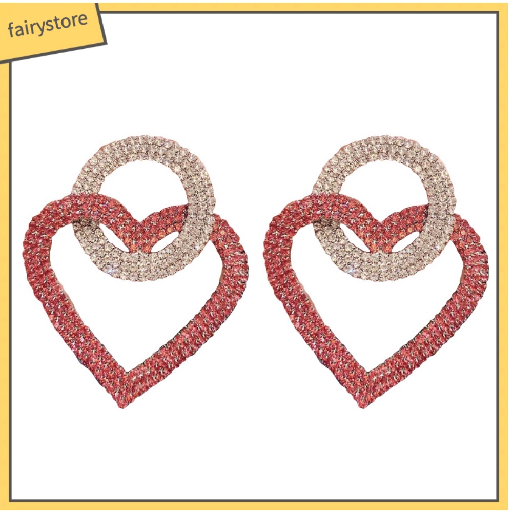 Bông Tai Hình Tròn Đính Đá Hình Trái Tim Cho Nữ