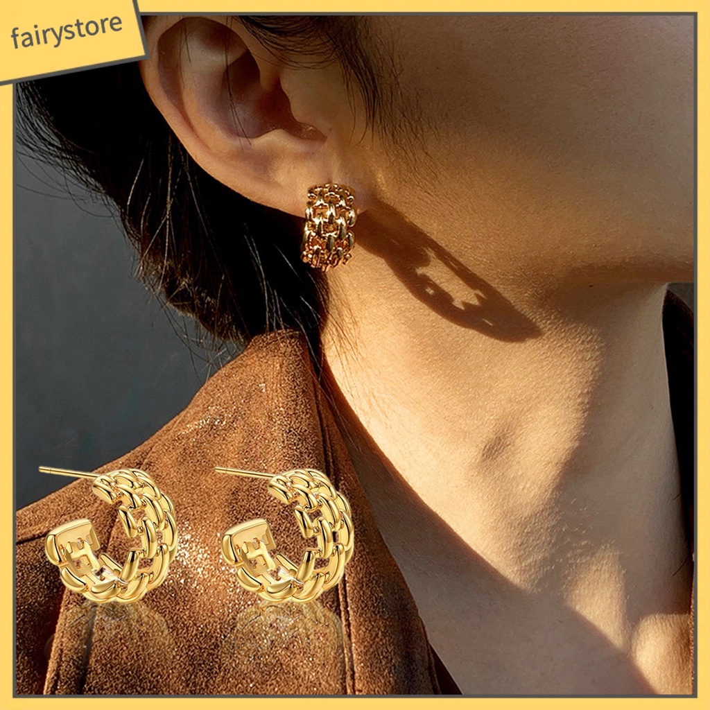 1 Đôi Bông Tai Dạng Vòng Hở Màu Vàng Bóng Cao Không Gây Dị Ứng Thời Trang Thích Hợp Làm Quà Tặng Cho Bạn Gái