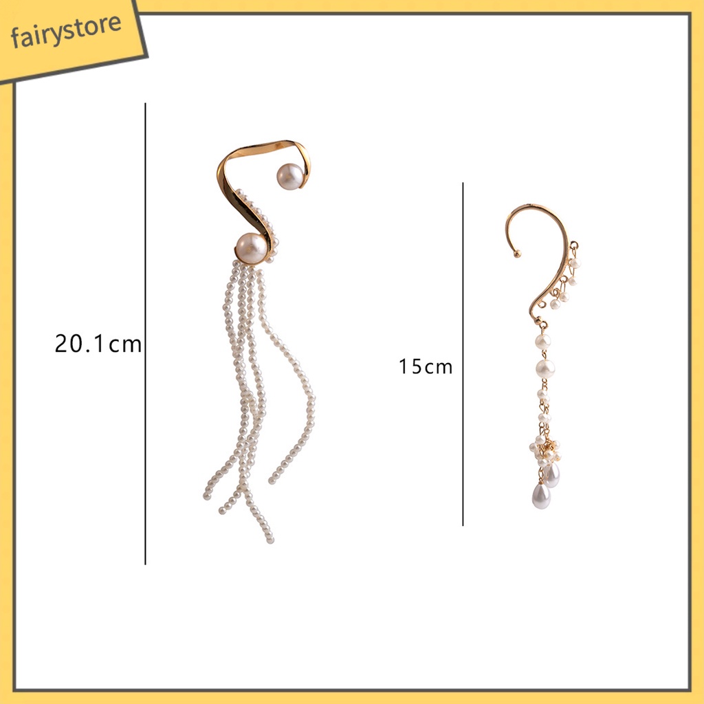 1 Khuyên Tai Dạng Kẹp Không Cân Xứng Đính Ngọc Trai Nhân Tạo Thời Trang