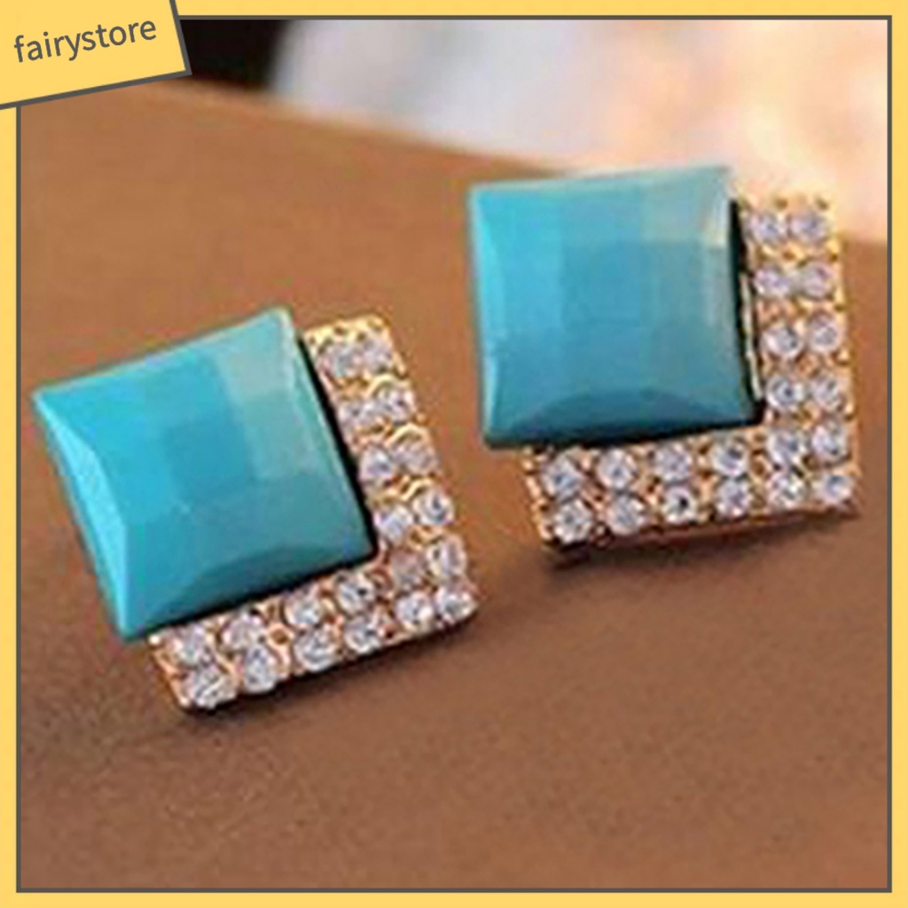 1 Đôi Bông Tai Hình Vuông Lấp Lánh Duyên Dáng Dành Cho Nam Và Nữ