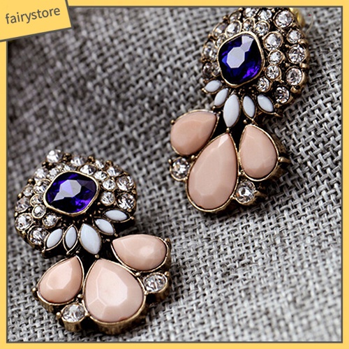 Khuyên Tai Đính Đá Hình Giọt Nước Phong Cách Vintage