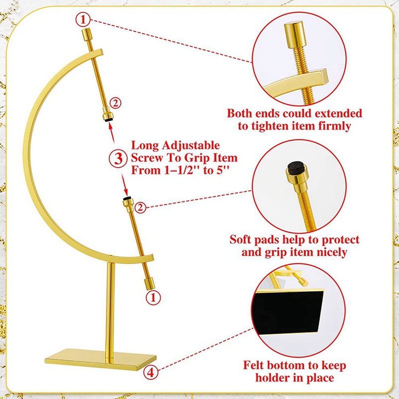 Bộ 2 Giá Đỡ Kẹp Hình Cầu Bằng Kim Loại Màu Vàng Dùng Trưng Bày Trang Trí