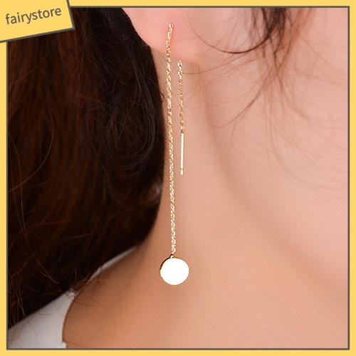 Bông Tai Dạng Xích Dài Mặt Tròn Đơn Giản Thời Trang Cho Nữ