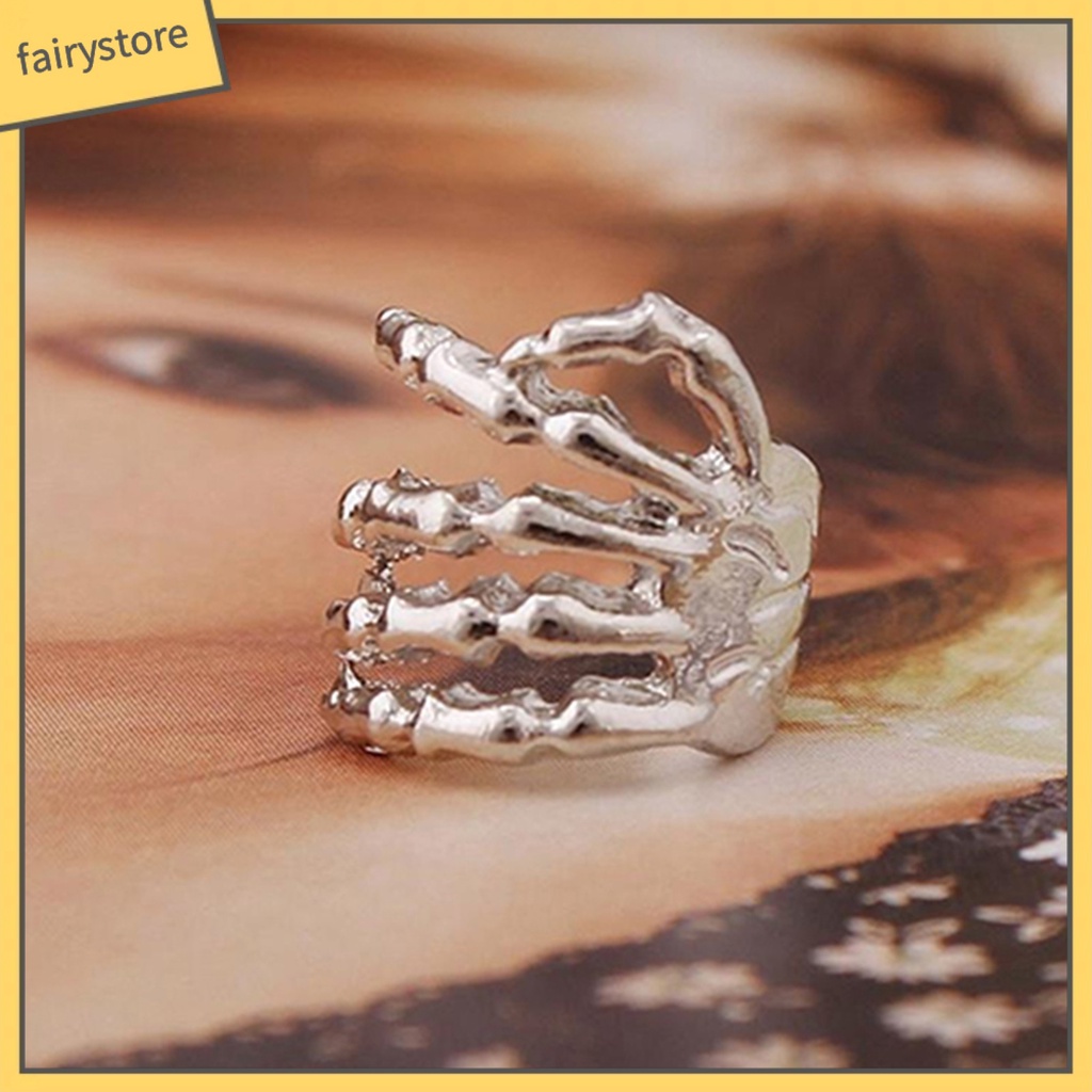 1 Khuyên Kẹp Vành Tai Hình Bộ Xương Bàn Tay Phong Cách Punk Unisex