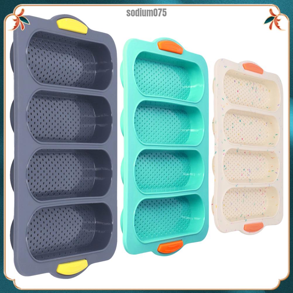 Sodium075 Khuôn Bánh Mì 4 Rãnh Silicone Bề Mặt Mềm Mịn Chảo Nướng Dụng Cụ Nhà Bếp