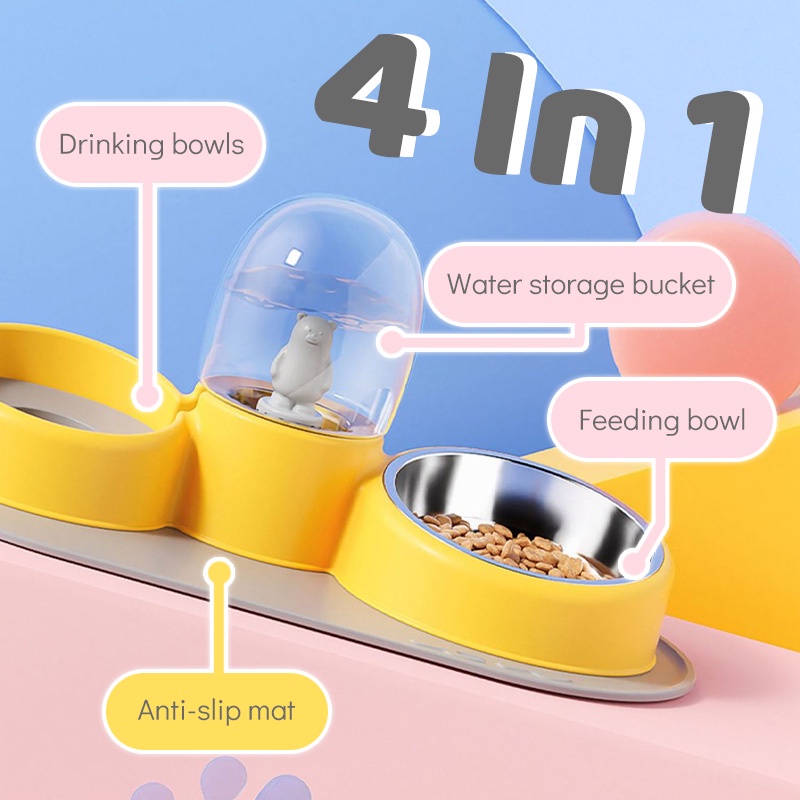 HamshMoc Bộ Bát Đựng Thức Ăn Nước Uống Tự Động 2 Trong 1 Có Thể Tháo Rời Cho Thú Cưng